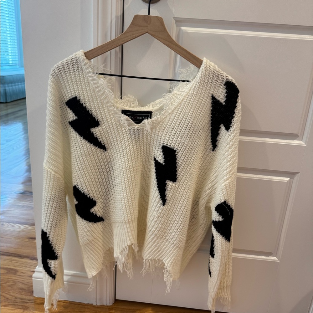 White and Black Lightning Bolt Sweater